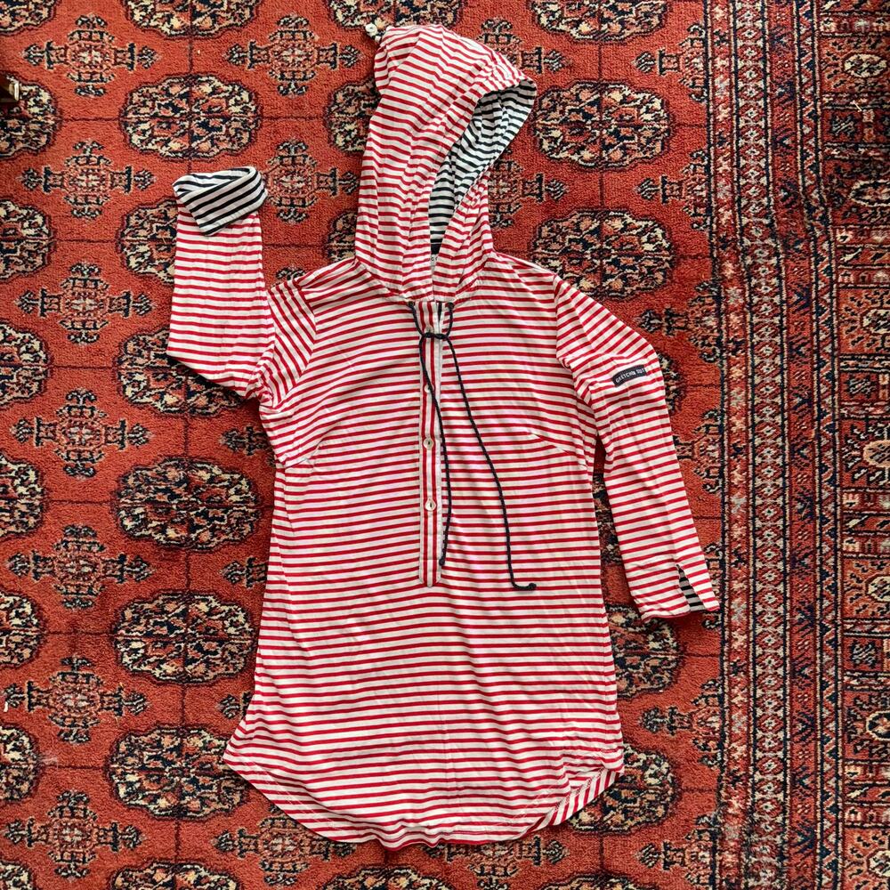 Gretchen Scott XS Soft Cotton/Modal Red, White & Blue Striped Knit Hoodie Top